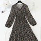 V-neck lace up waist Floral Dress  4798