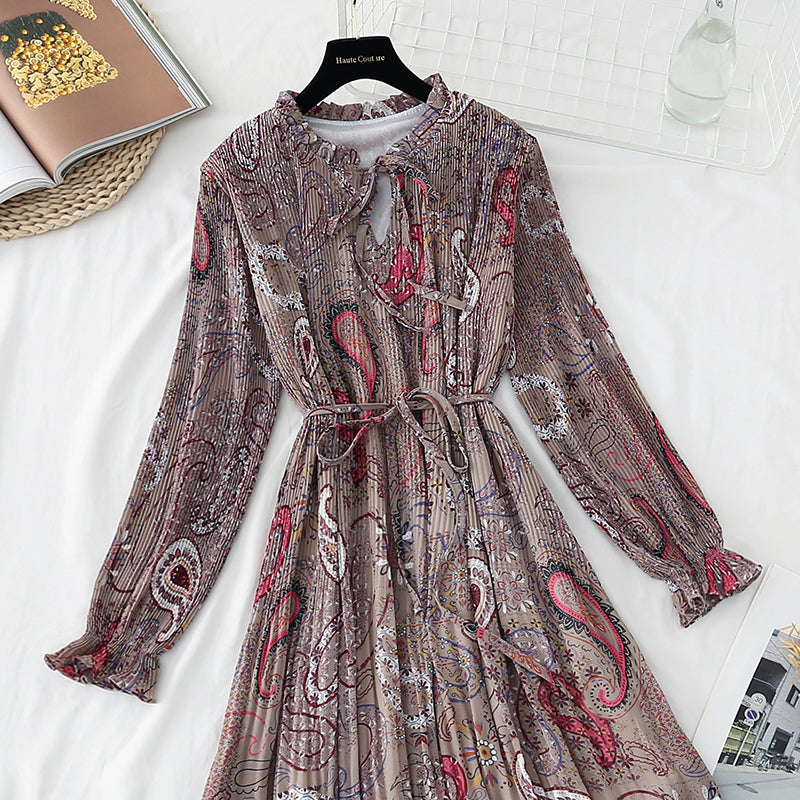 The new waist is slim, French retro forest chiffon long skirt  4837