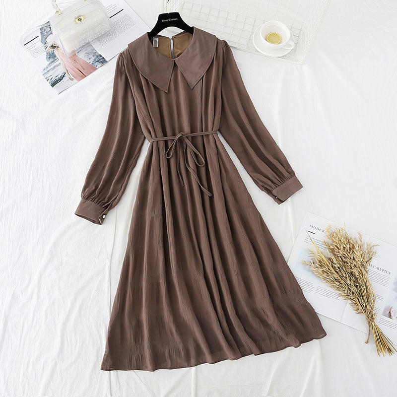 Neuer, einfarbiger Revers-Chiffon-Schnürrock für sanften Wind, erste Liebe, langer Rock 4720