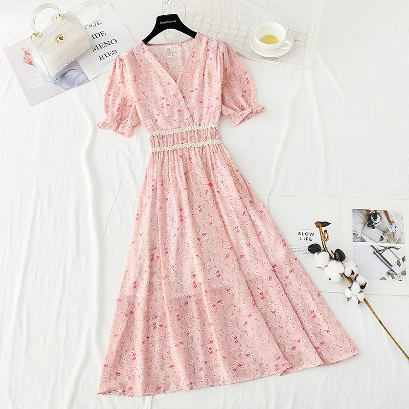 Robe vintage française en mousseline de soie à volants 4885