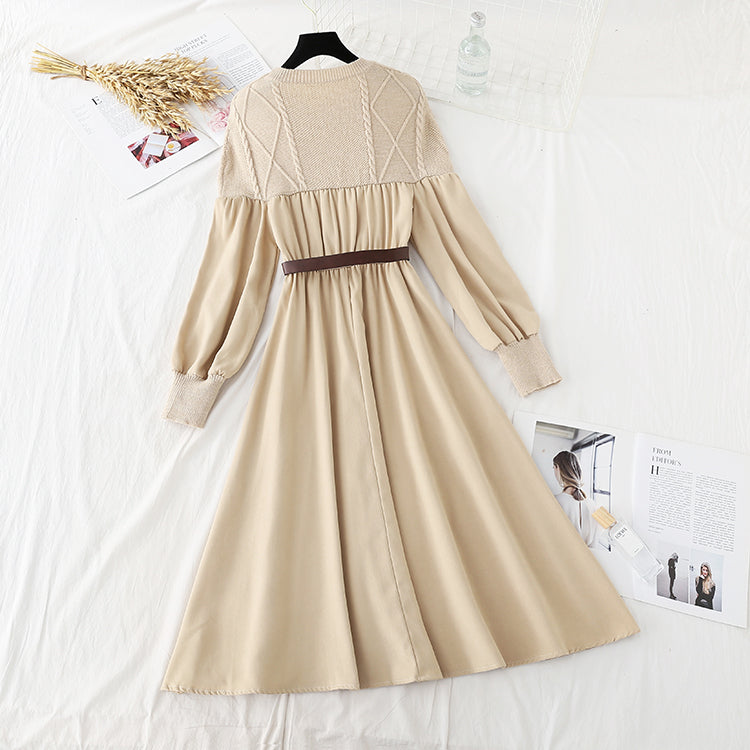New Korean style stitched lace up with a slim waist and a dress inside  4561