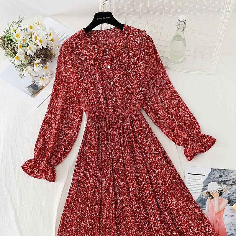 New French age reducing pleated skirt large swing skirt chiffon long skirt  4574