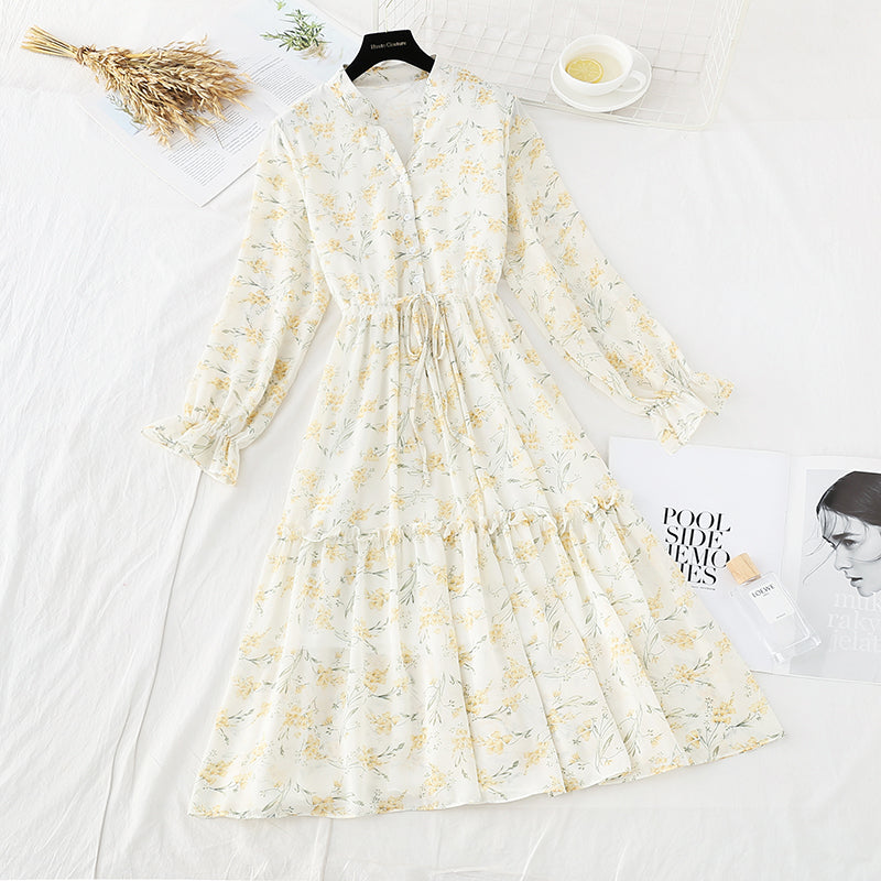 Long sleeved floral dress French Retro  4701