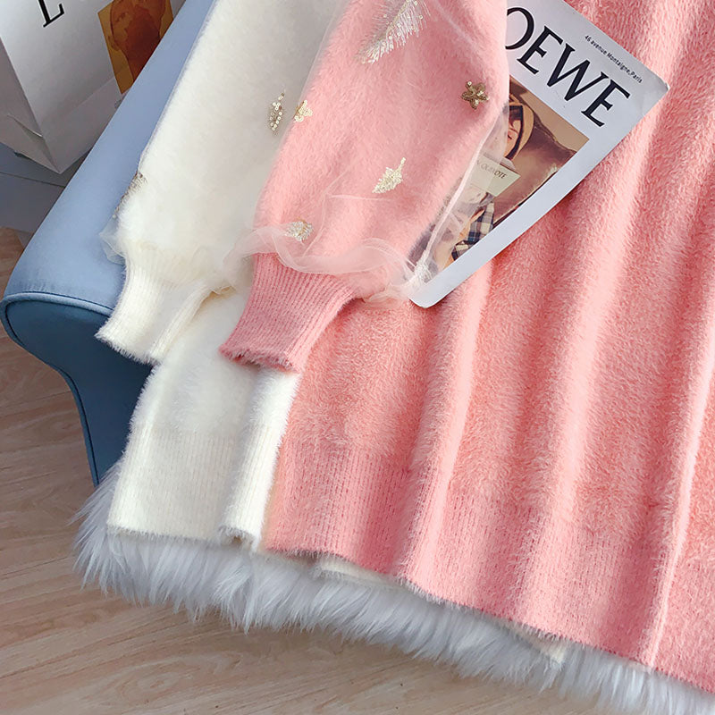 Imitation mink soft waxy sweater dress loose lazy style  4938