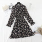 New female V Neck elastic waist Floral Dress Chiffon Skirt  4813