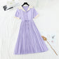 New style suit collar belt waistband slim pleated French dress  4676