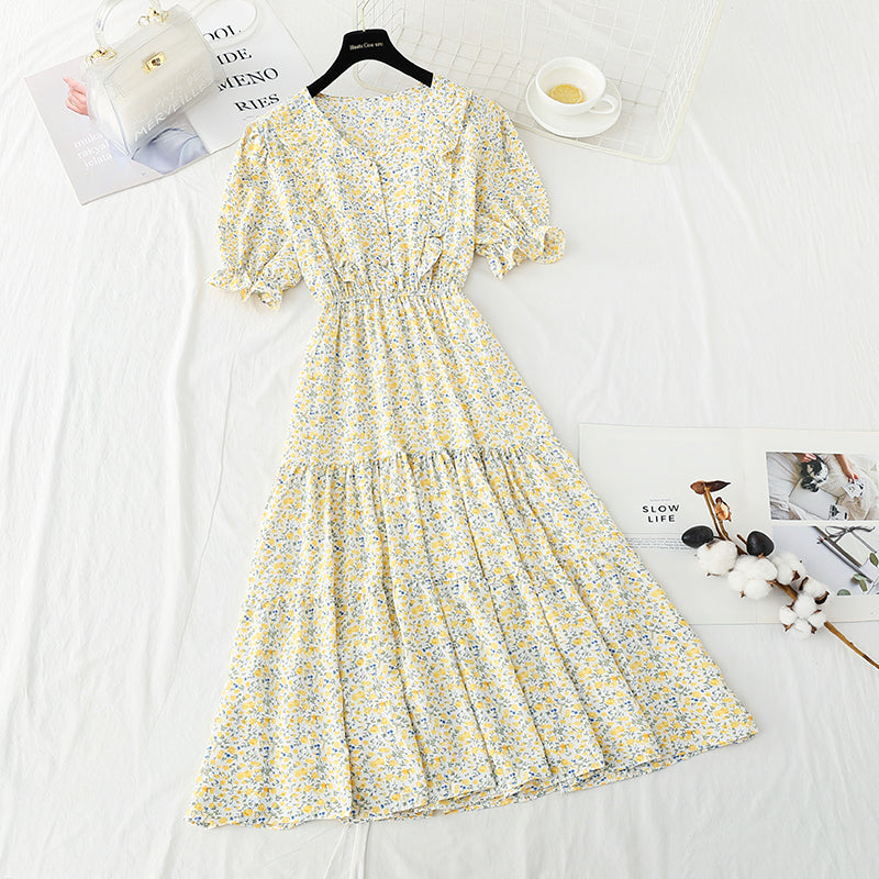 Ruffle floral dress sweet Mori Chiffon Skirt  4899