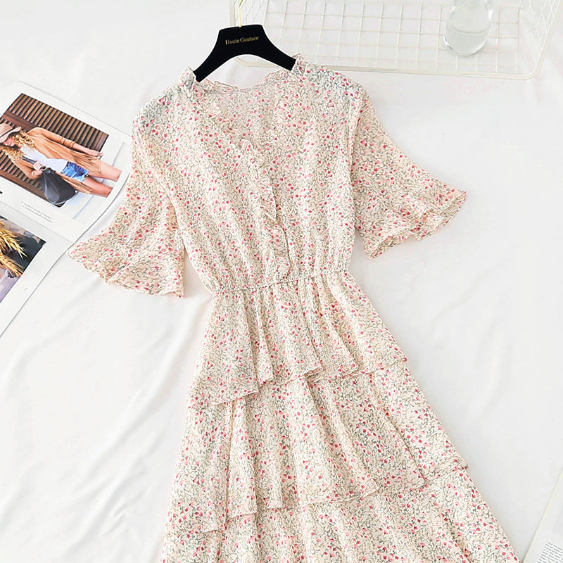 The new waist is slim, French retro Chiffon Cake long skirt  4602