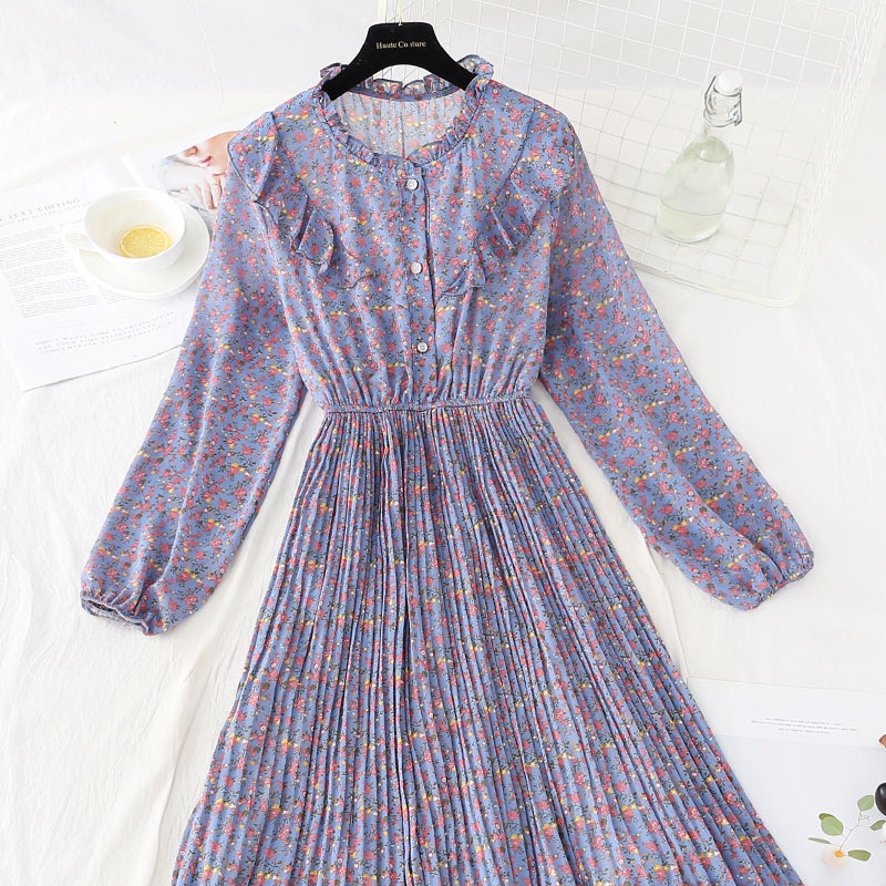 New knee pleated Floral Dress  4575