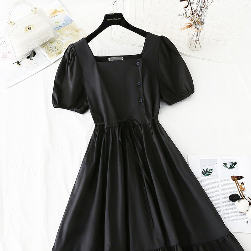 New style bubble sleeve French retro minority temperament fairy skirt  4847