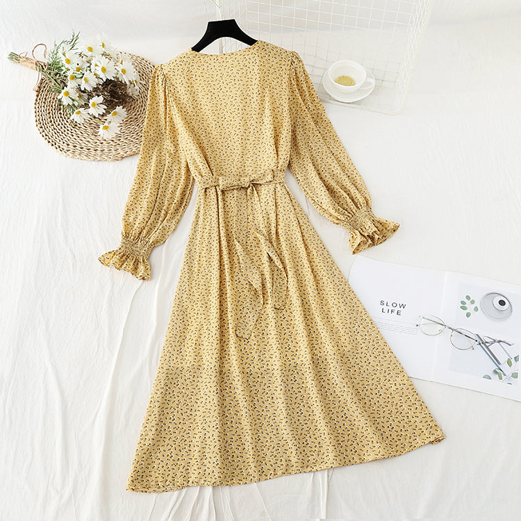 Neues schmales Chiffon-Teabreak-Kleid aus Chiffon mit Taillenverschluss 4576