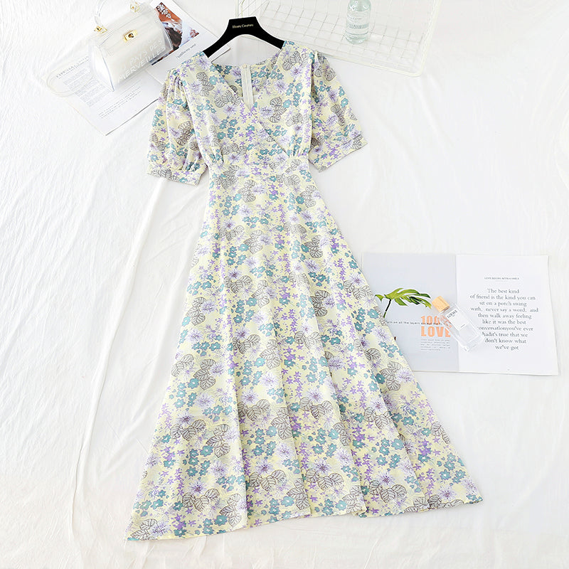 French Vintage chiffon dress with slim waist  4671