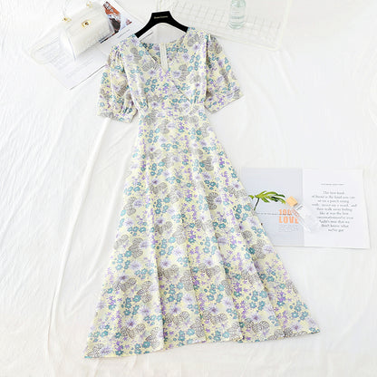 French Vintage chiffon dress with slim waist  4671