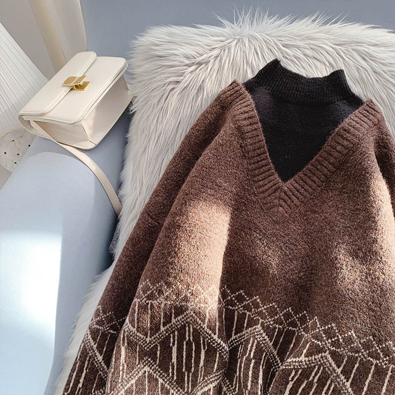 Gefälschte zwei hochgeschlossene Pullover und Tops im ausländischen Stil 4937