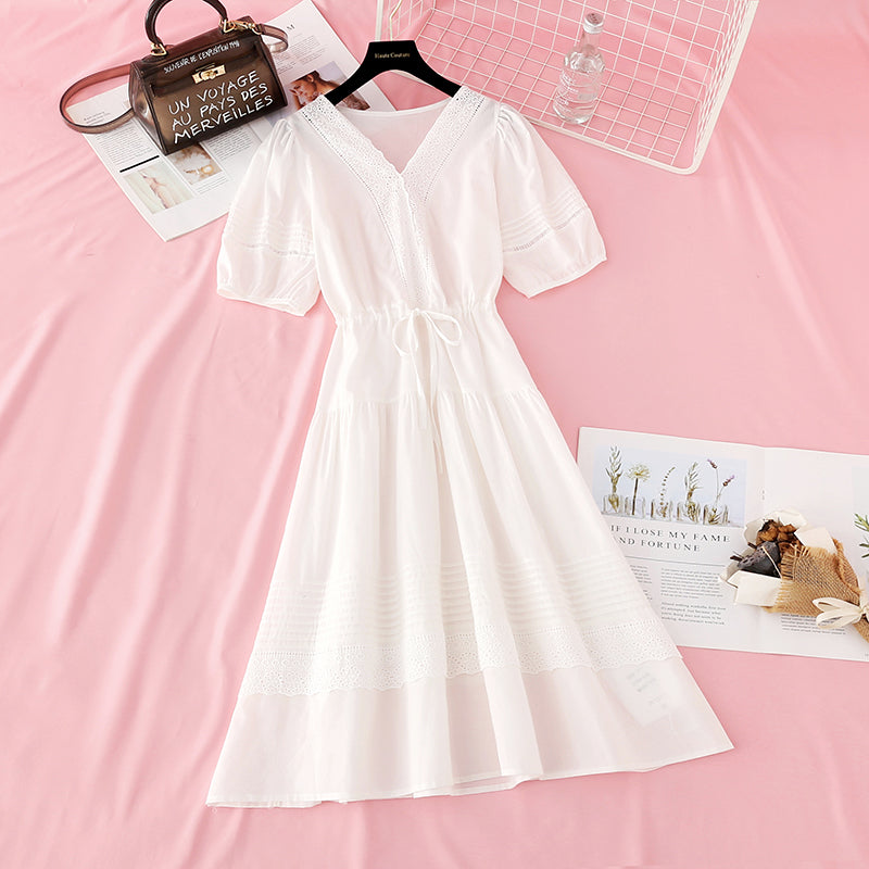 The new gentle cotton linen skirt is slim at the waist. French minority dress  4657