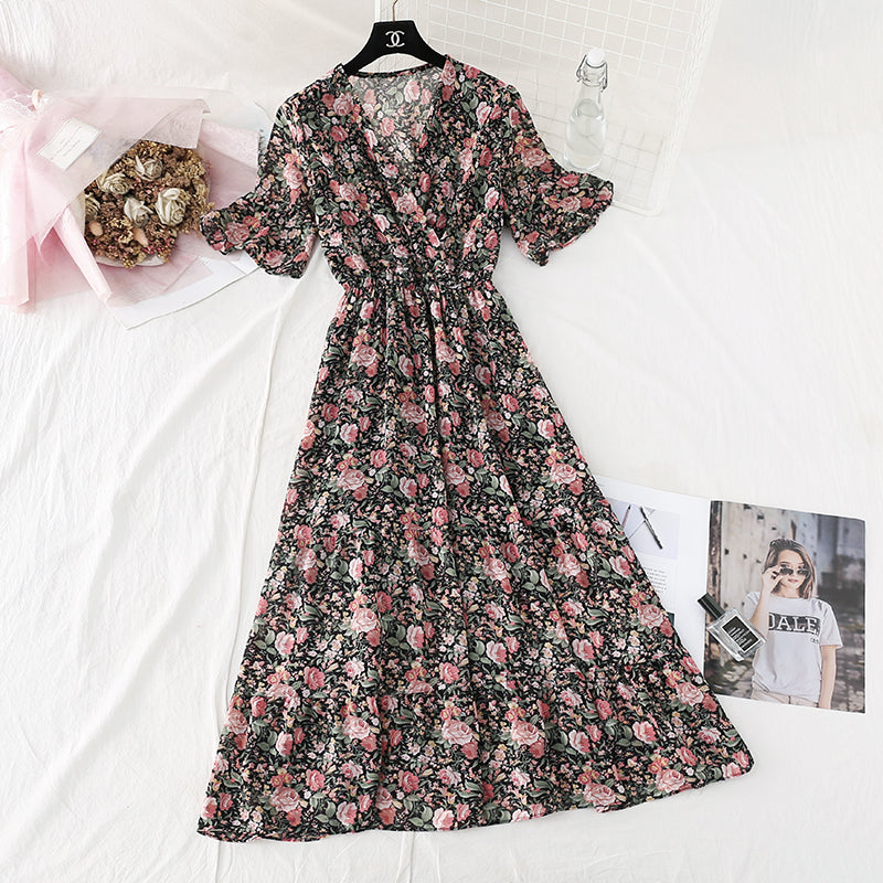 New style gentle wind, slim waist, French retro large swing skirt  4603