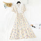 New soft wind floral skirt, slim waist, French minority dress  4643