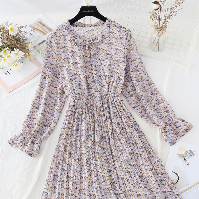 Faltenrock, elastische Taille, dünnes und altersreduzierendes Blumenkleid 4570