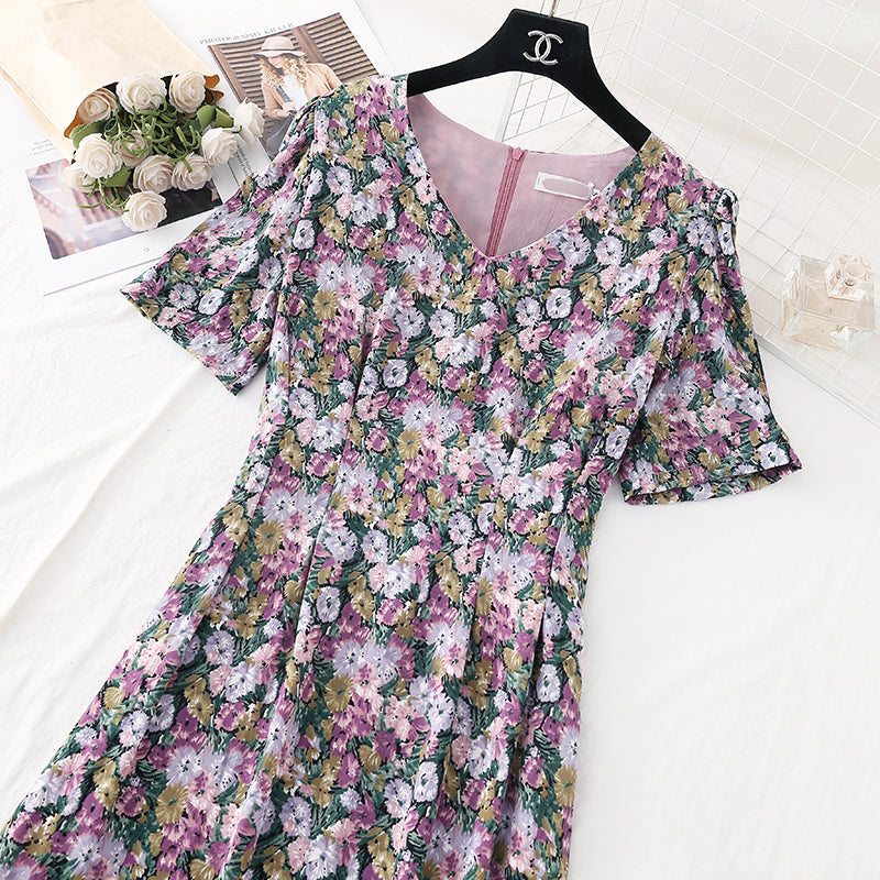 The new waist is slim, French retro Chiffon oil painting fishtail skirt  4585