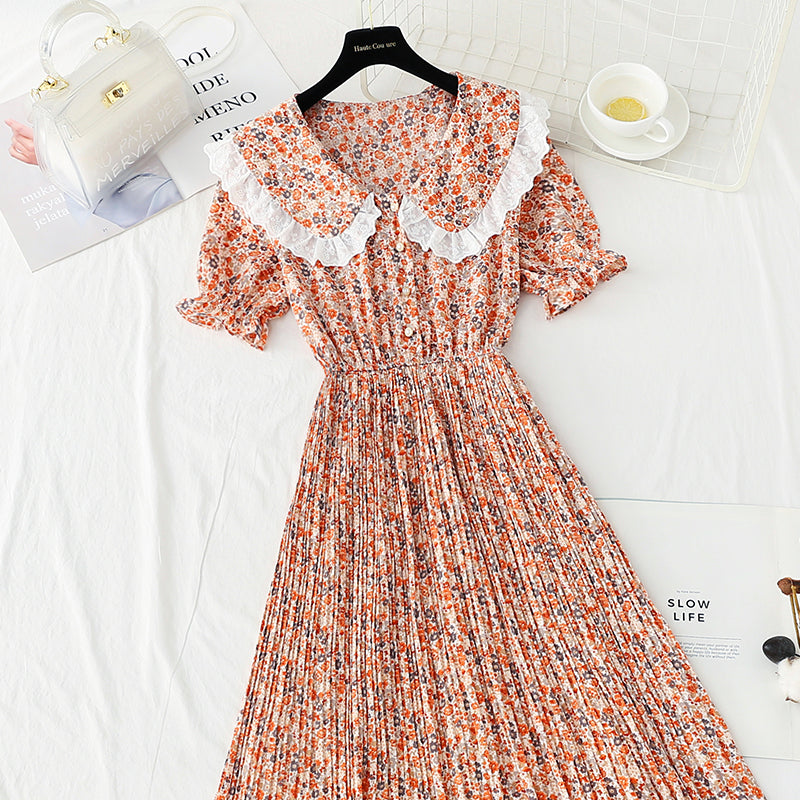Chiffon floral skirt temperament gentle wind tea break Platycodon skirt  4901