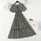 Gentle wind floral dress sweet fairy skirt bubble sleeve A-line skirt  4894