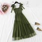 Gauze dress shows thin temperament at the waist. Fairy sweet suspender long skirt  4339