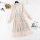 New lace pleated fairy gold velvet mesh dress  4483
