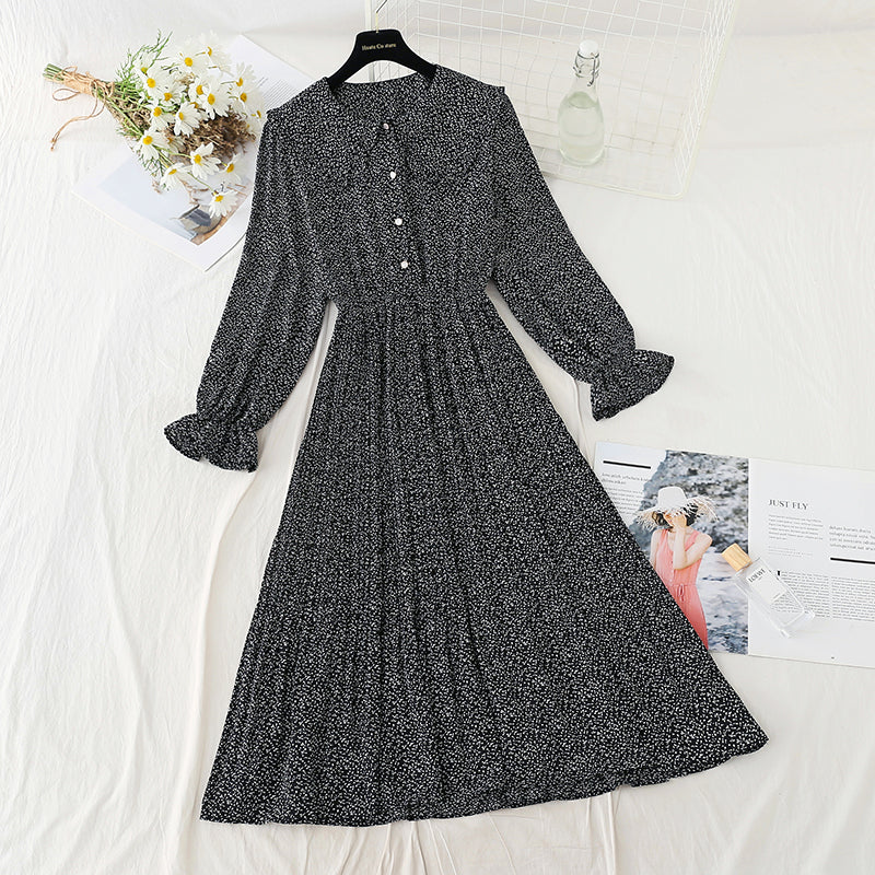 New French age reducing pleated skirt large swing skirt chiffon long skirt  4574