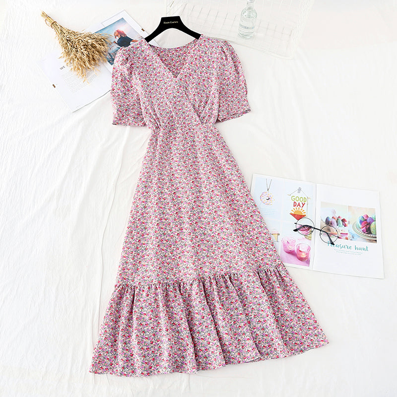 New chiffon skirt, slim waist in summer, French gentle long skirt  4616