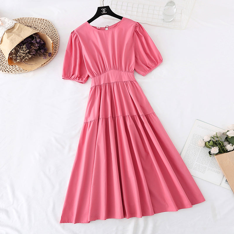 New style slim waist with bubble sleeves French minority long skirt  4506