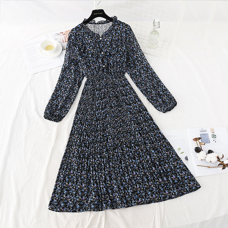 New knee pleated Floral Dress  4575