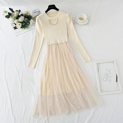 Patchwork backing dress French light mature dress  4430