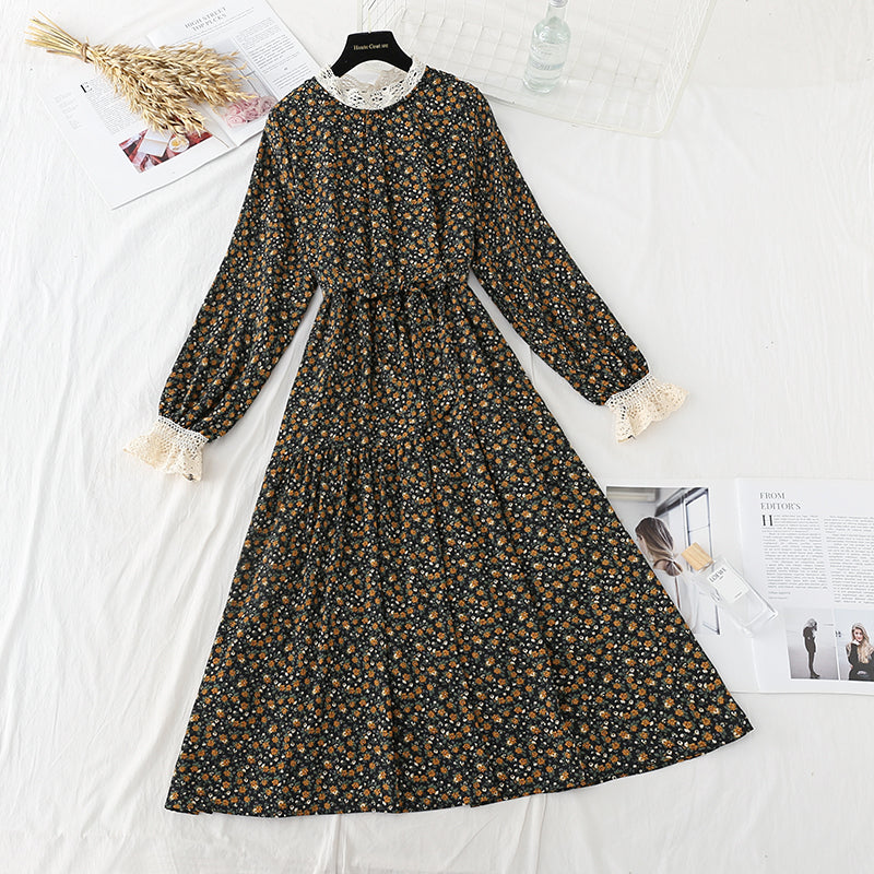New floral dress women's aging lace up dress  4559