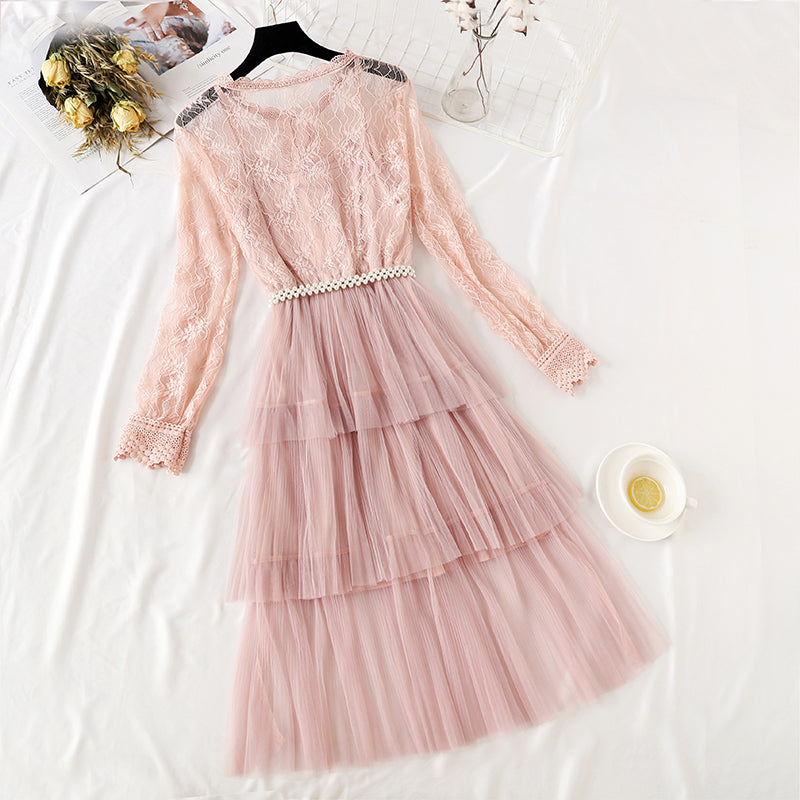 Minority lace mesh long skirt, celebrity temperament  4350