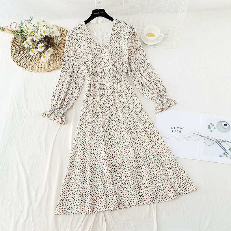 Neues schmales Chiffon-Teabreak-Kleid aus Chiffon mit Taillenverschluss 4576