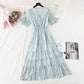 New style gentle wind, slim waist, French retro large swing skirt  4603