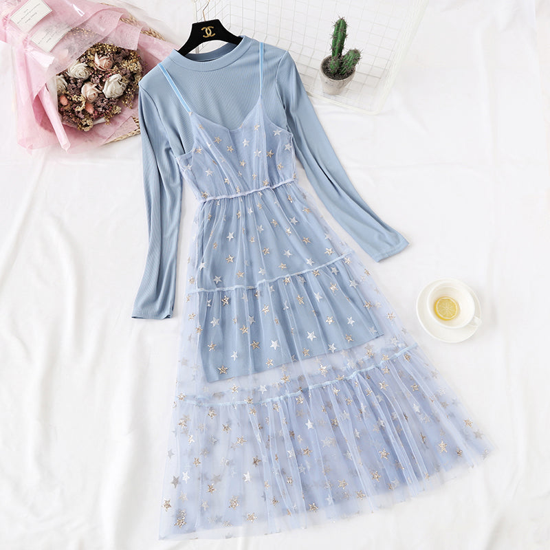 French minority pentagonal star mesh suit skirt  4467