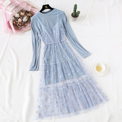French minority pentagonal star mesh suit skirt  4467