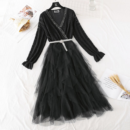 Lace dress mesh stitched cake skirt  4381