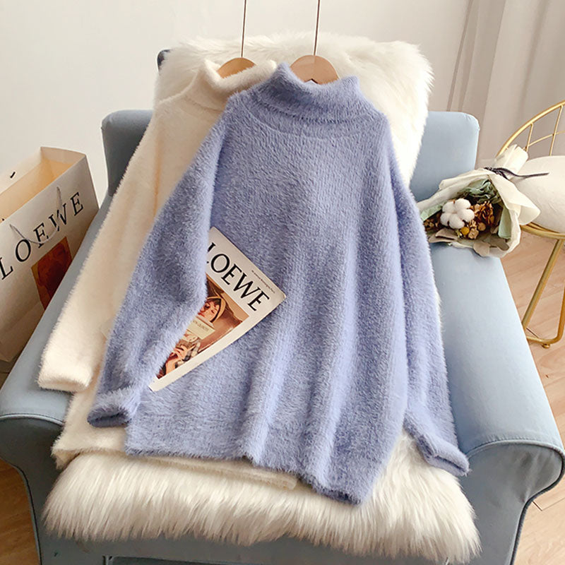 Imitation mink pink turtleneck sweater soft waxy female  4940