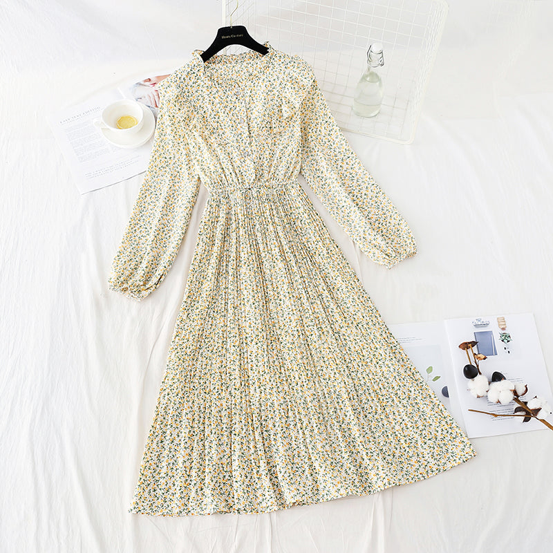 New knee pleated Floral Dress  4575