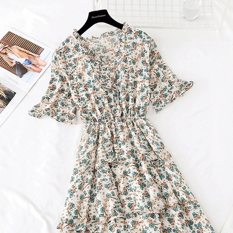 The new waist is slim, French retro Chiffon Cake long skirt  4602