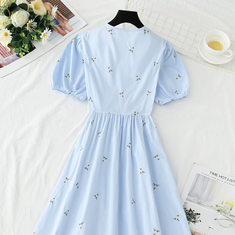 Cotton linen dress embroidered first love tea break skirt  4273