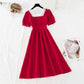 Pearl Square Neck skirt with a slim waist French dress  4190