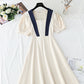 French Retro Tea Break temperament waist length skirt A-line skirt  4249
