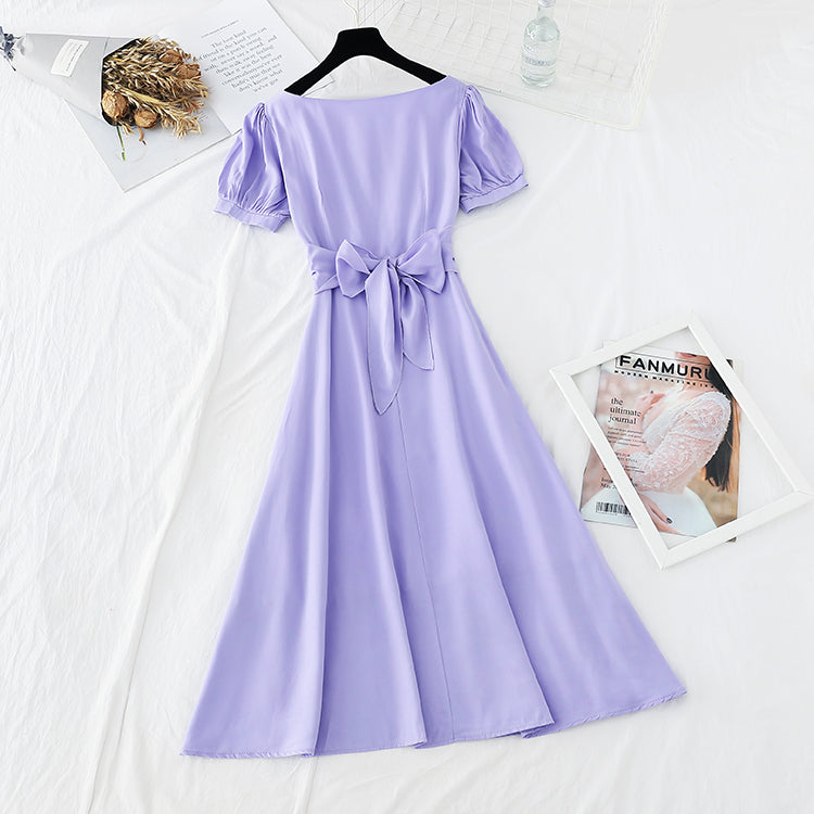 Close waist for thin temperament Square Neck Lace Edge French style  4193