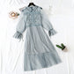 Lace mesh dress trumpet sleeve nail bead sling  4323