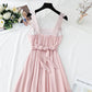 Cotton linen dress French retro gentle suspender dress  4263
