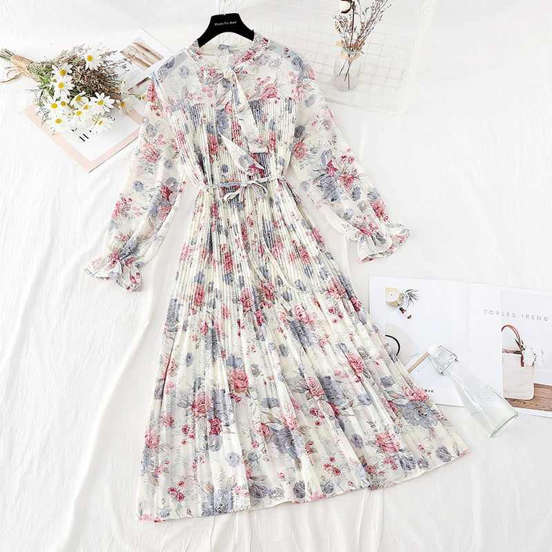 New women's slim skirt pleated fungus floral skirt  4084