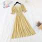 New style bubble sleeve length French retro skirt with slim waist  4218